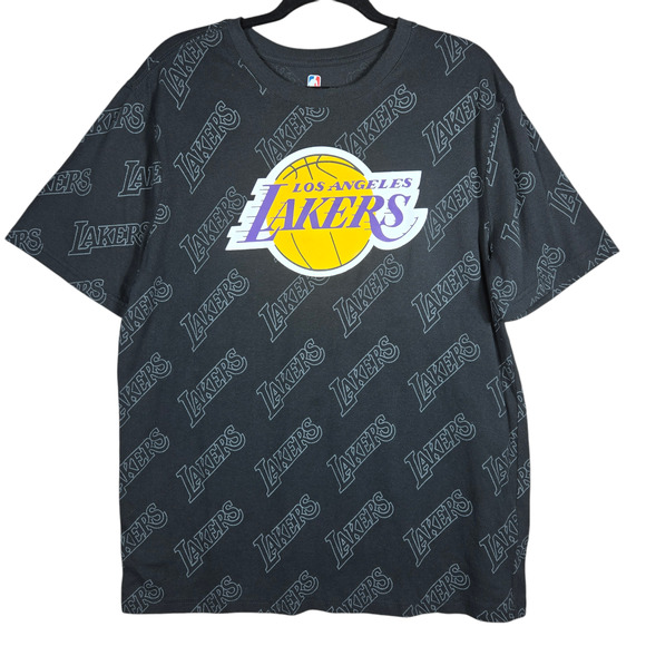 NBA Other - NBA Los Angeles Lakers T Shirt Mens Large Black All Over Print Logo Graphic Tee